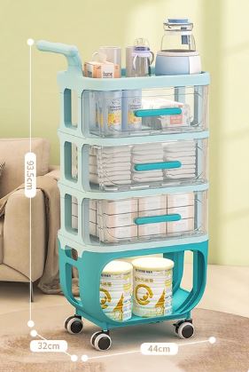 4 Layer Cart Bedside Mobile Snack Storage Rack, Waterproof Freestanding Storage Cabinet