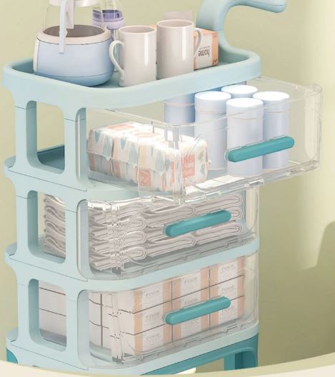 4 Layer Cart Bedside Mobile Snack Storage Rack, Waterproof Freestanding Storage Cabinet