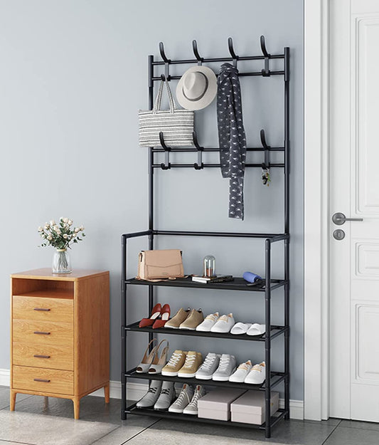 Multifunctional 4 Layers Shoe & Coat Rack, Metal Storage Rack