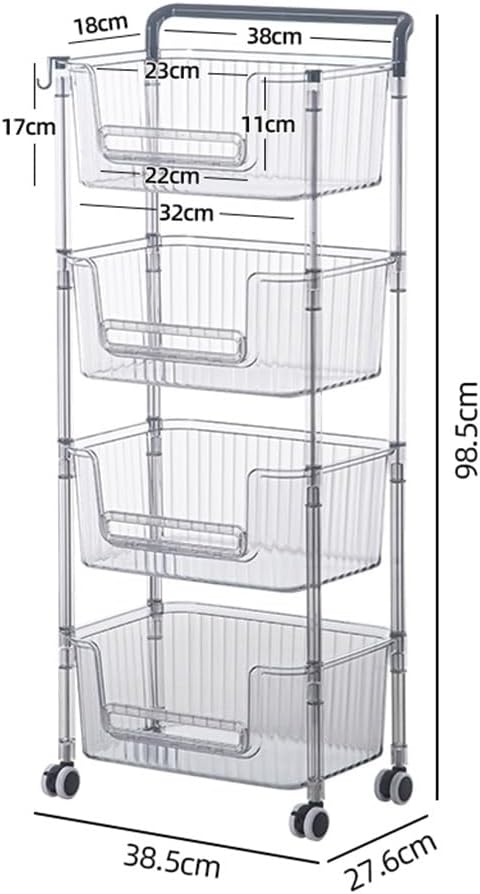 4 Tier Utility Storage Cart, Storage Cart For Kitchen, Bathroom, Office, Laundry, Makeup