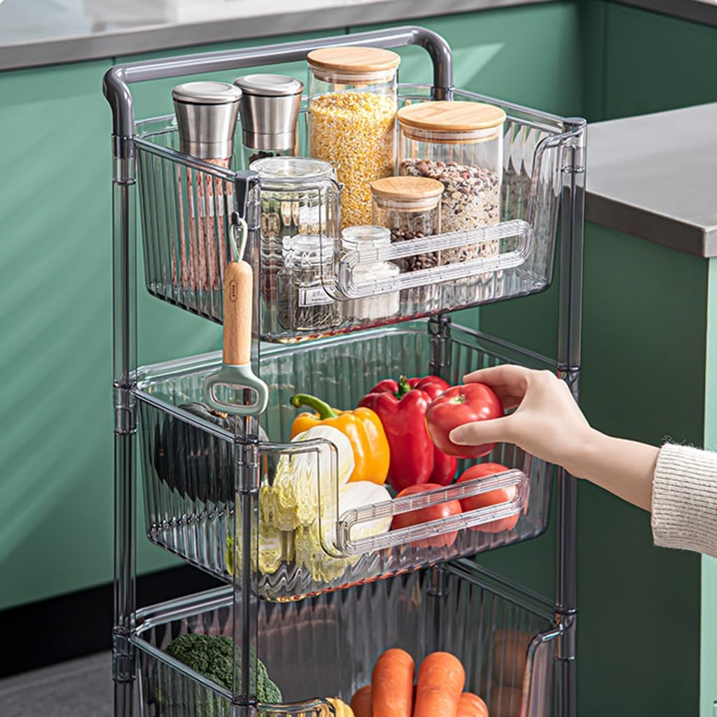 4 Tier Utility Storage Cart, Storage Cart For Kitchen, Bathroom, Office, Laundry, Makeup