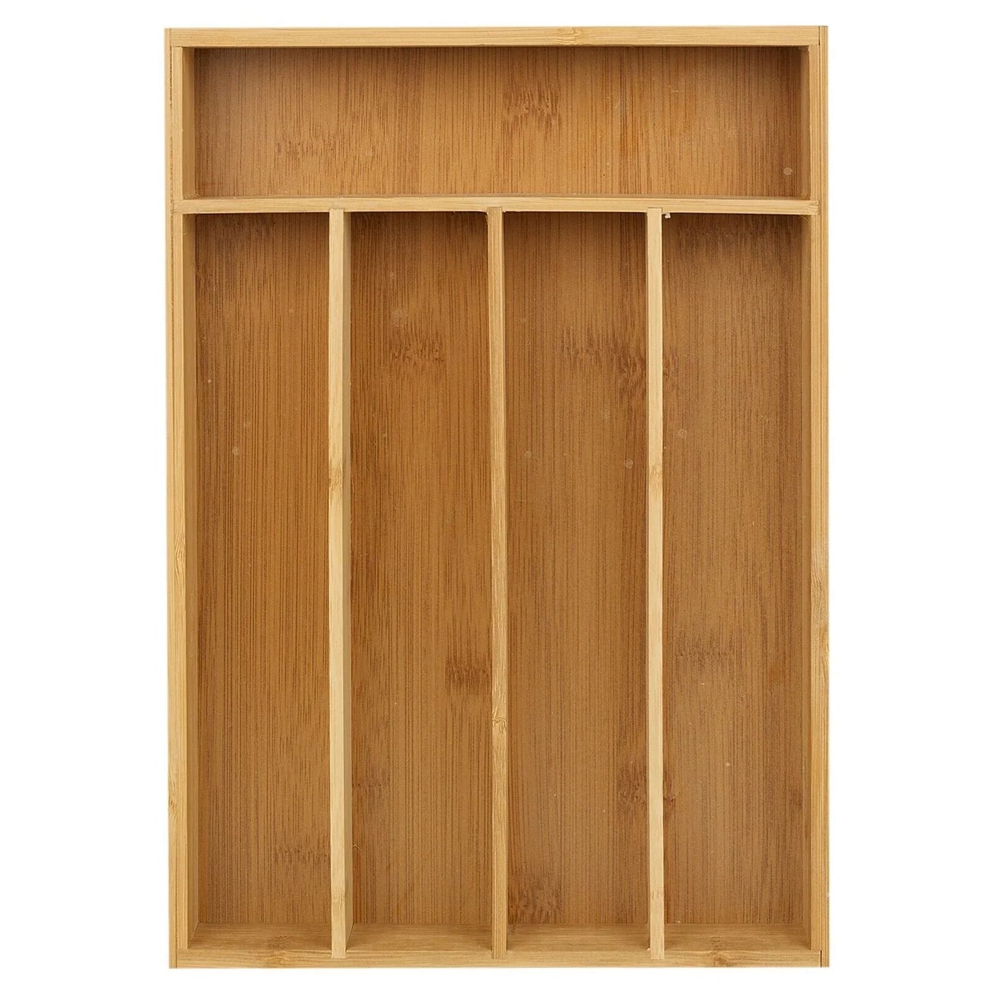 5 Compartment Bamboo Cutlery Tray, Kitchen Drawer Utensils Holder, Wooden Knife Fork Spoon Organizer Case