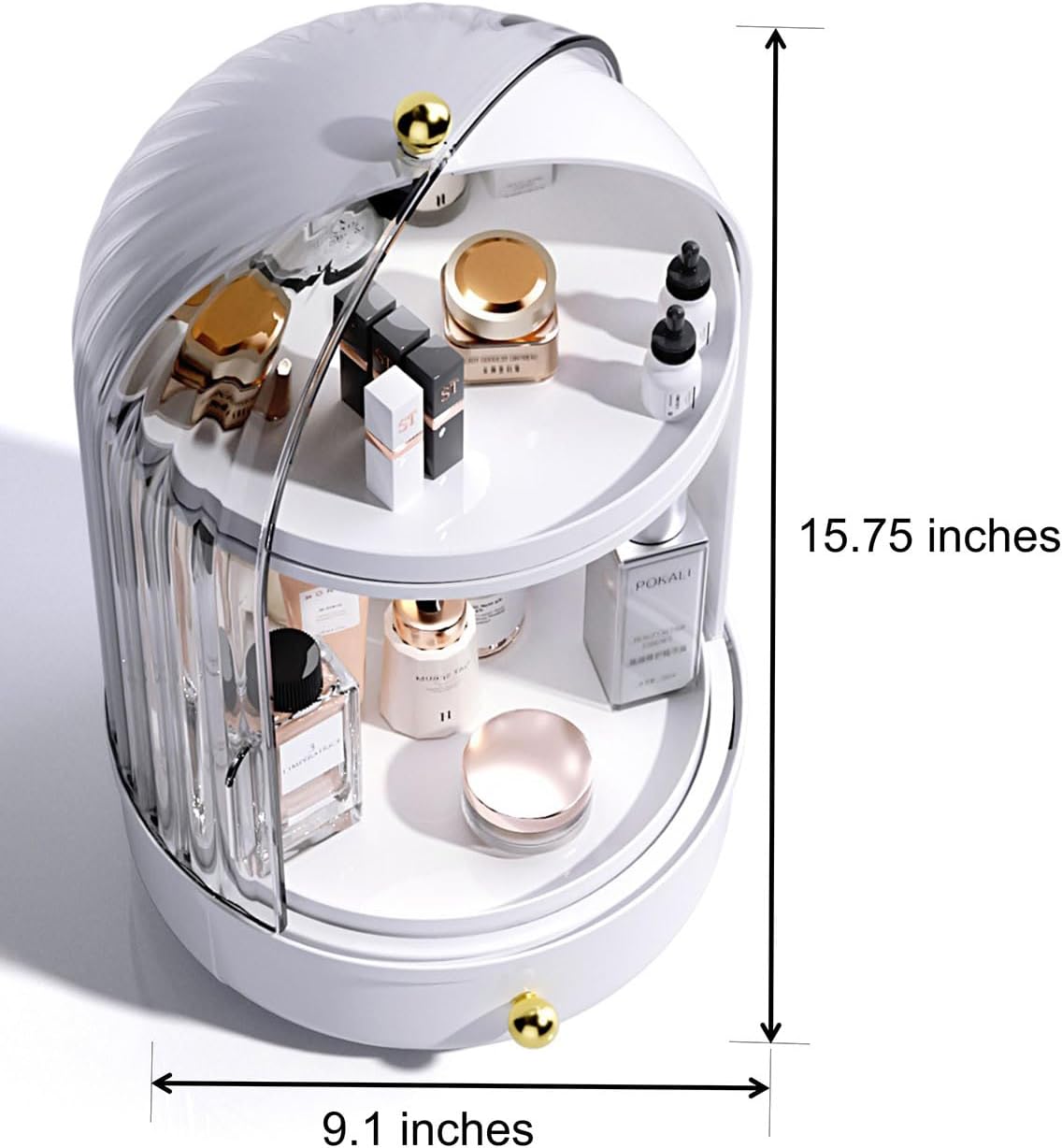 Rotating Makeup Storage With Cover And Drawer, Large Skincare Cosmetics Organizer