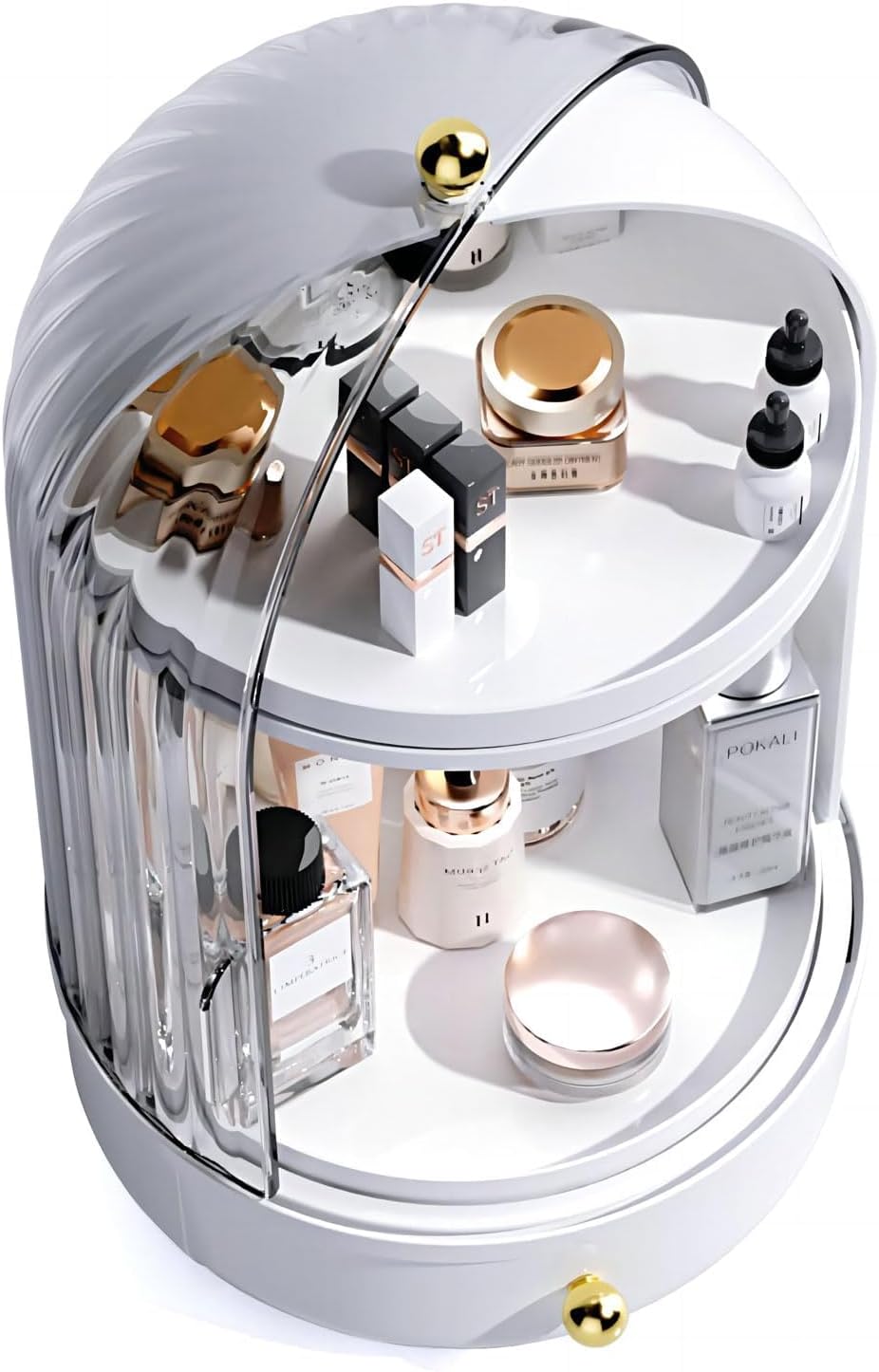 Rotating Makeup Storage With Cover And Drawer, Large Skincare Cosmetics Organizer