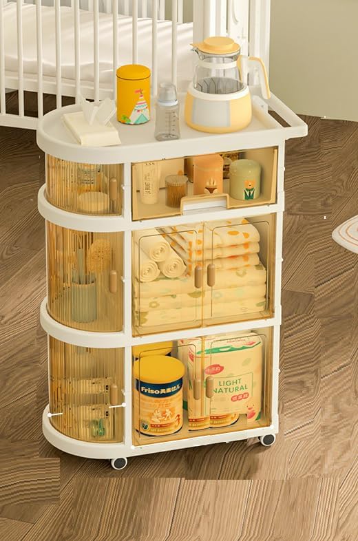 Freestanding Nursing Organizer Trolley Cart with 4 Tier Foldable Storage Cabinet with Top Box