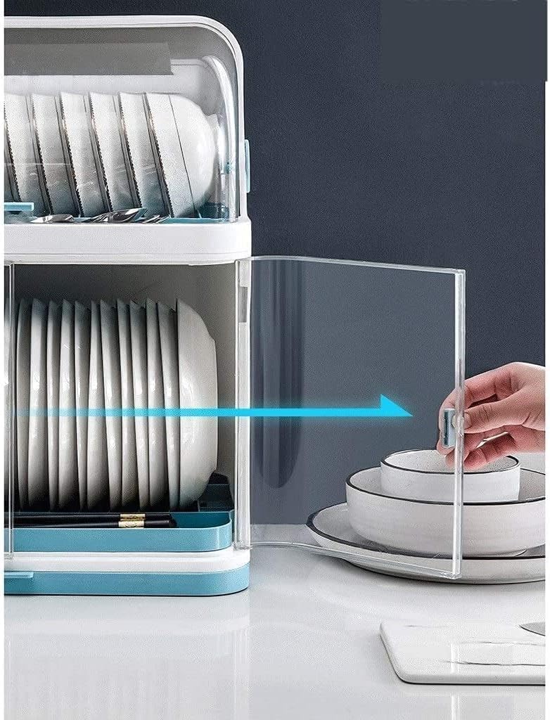 Kitchen Dish Drainer Plastic With Lid Drainer Rack Drip Tray Cutlery Holder - Covered Dish Rack 2 Layer Dust-Safe