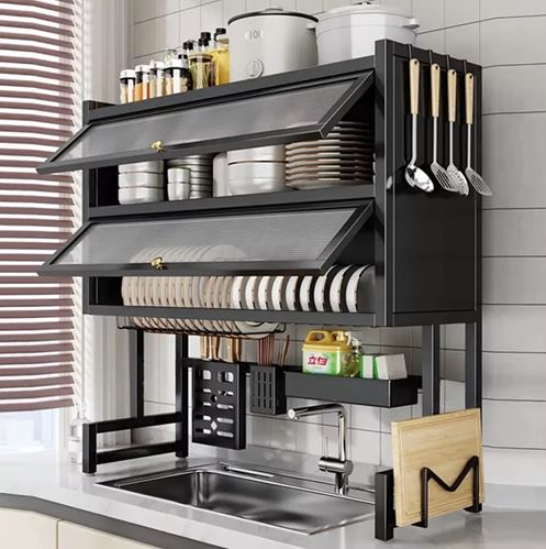 65cm Multi-Compartment Kitchen Sink Organizer with Drain Function for Utensils and Supplies, Durable Plastic/Metal Construction, Kitchen Sink Storage