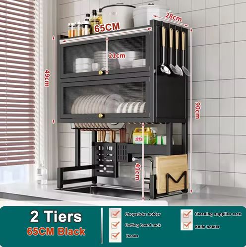 65cm Multi-Compartment Kitchen Sink Organizer with Drain Function for Utensils and Supplies, Durable Plastic/Metal Construction, Kitchen Sink Storage