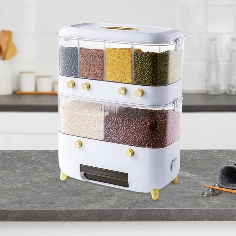 Rice Grain Storage Container, Multi-Division Grid Widely Used Rice Storage Box Dispenser (6 Grids White)