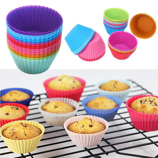 6 Pcs Cup Cake Mould Set Silicone – Multicolour Reusable Silicone Cupcake Moulds