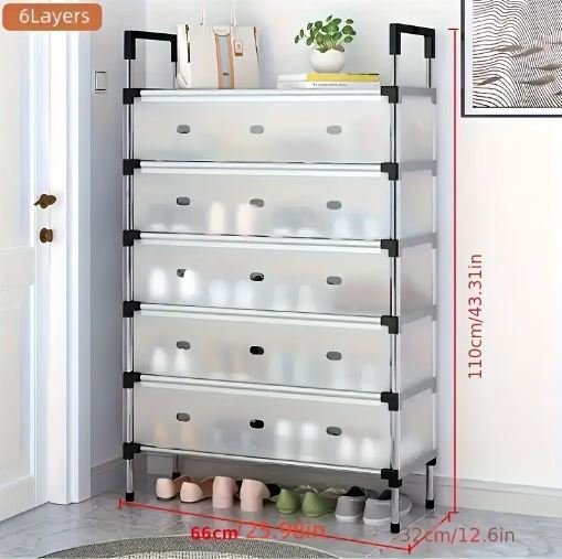 5/6/7 Layer Shoe Rack Stainless Steel Stackable Shoe Rack Organizer with Cover