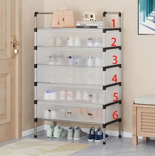 5/6/7 Layer Shoe Rack Stainless Steel Stackable Shoe Rack Organizer with Cover