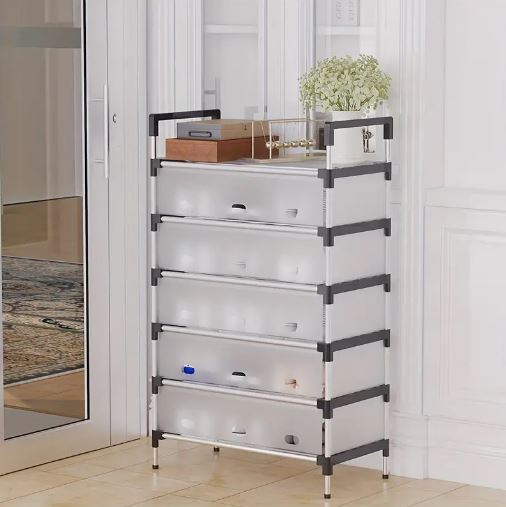 5/6/7 Layer Shoe Rack Stainless Steel Stackable Shoe Rack Organizer with Cover