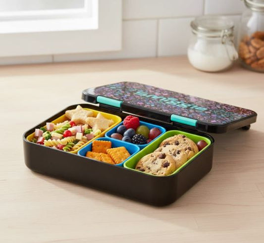 Smiggle - Eclipse Black Mix 4 Compartment Bento Lunch Box for Kids – BPA-Free, Durable & Eco-Friendly