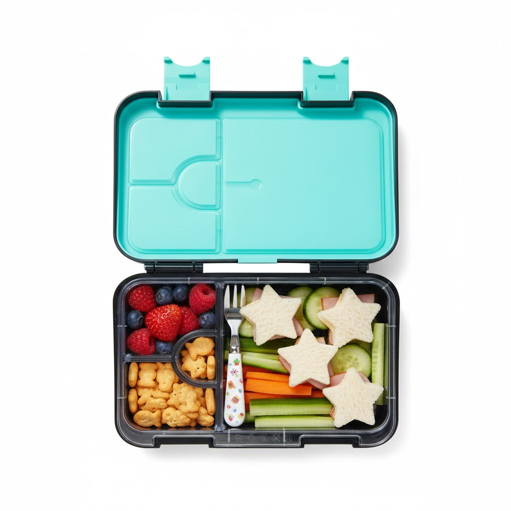 Smiggle - Eclipse Black Mix 4 Compartment Bento Lunch Box for Kids – BPA-Free, Durable & Eco-Friendly