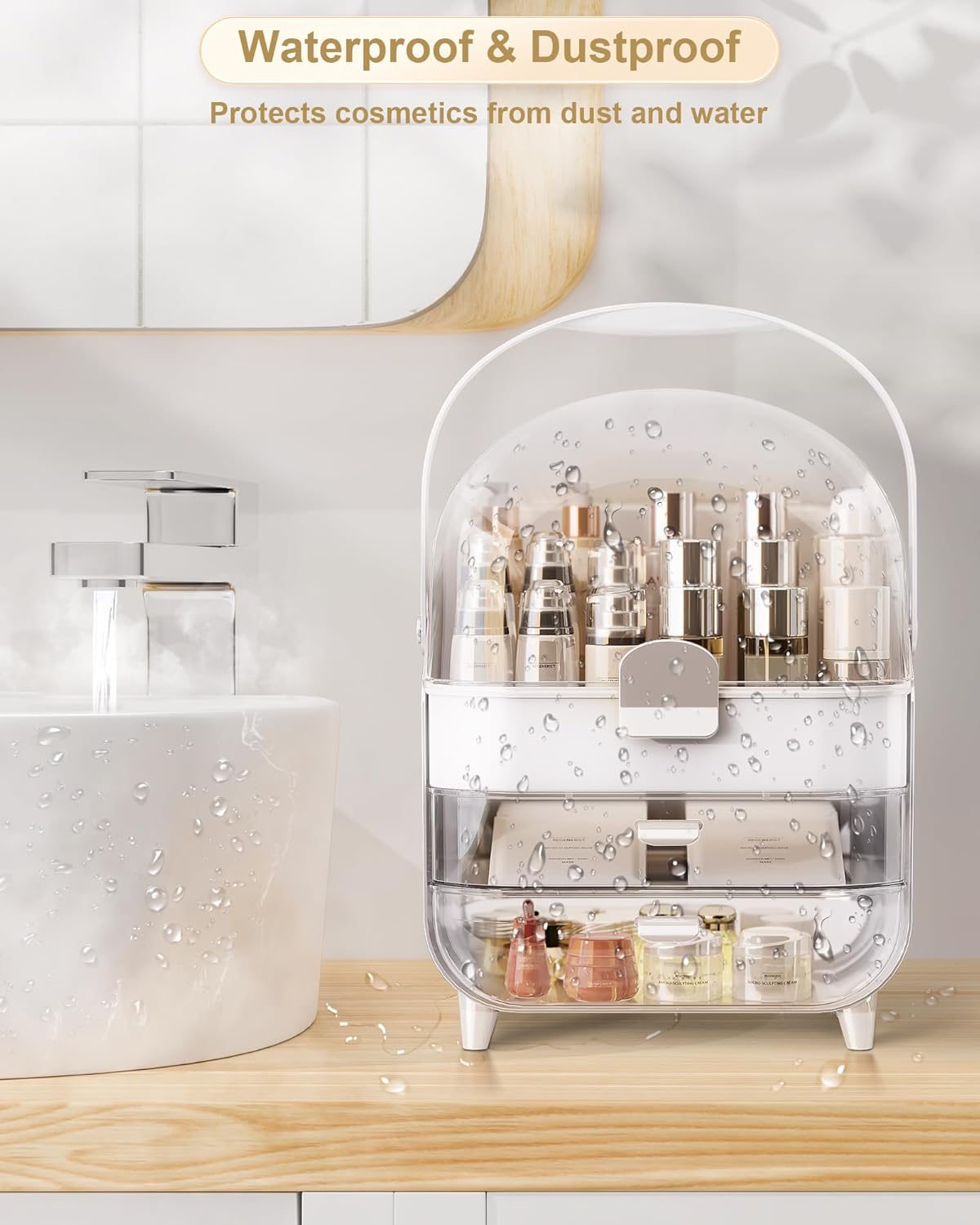 Cosmetic Storage Box Large Capacity Waterproof Dustproof Jewelry Makeup Storage 2 Drawers