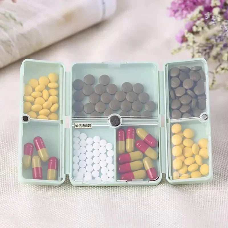 7 Days Foldable Travel Medicine Holder, Weekly Magnetic Pill Storage Box, Tablet Storage Dispenser Container