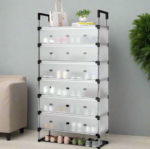 5/6/7 Layer Shoe Rack Stainless Steel Stackable Shoe Rack Organizer with Cover