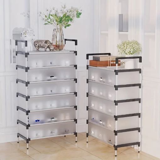 5/6/7 Layer Shoe Rack Stainless Steel Stackable Shoe Rack Organizer with Cover