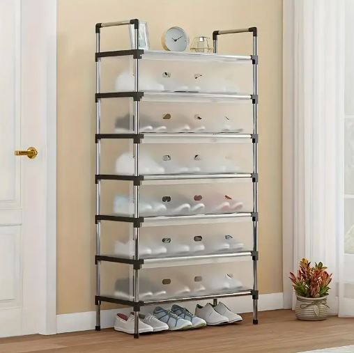 5/6/7 Layer Shoe Rack Stainless Steel Stackable Shoe Rack Organizer with Cover