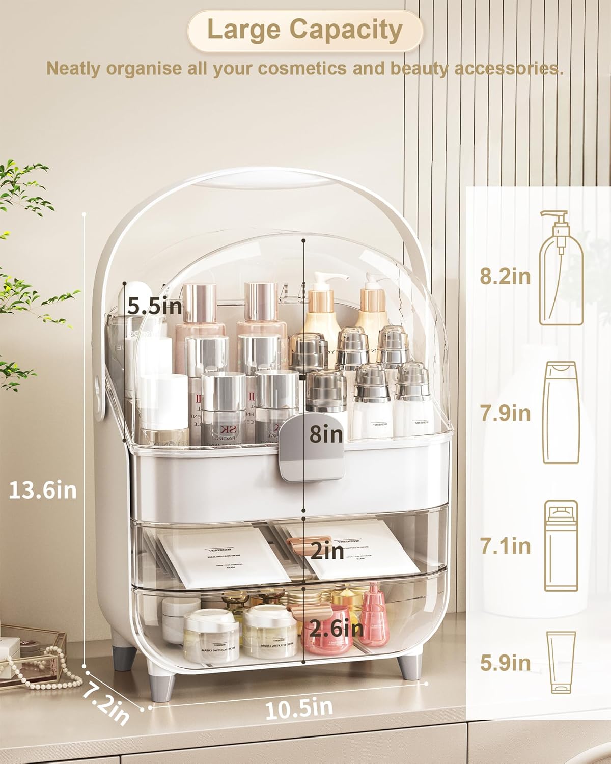 Cosmetic Storage Box Large Capacity Waterproof Dustproof Jewelry Makeup Storage 2 Drawers
