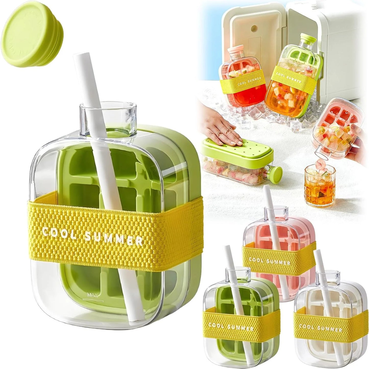 Portable 2 in 1 Silicone Ice Cube Mold Bottle 500ml
