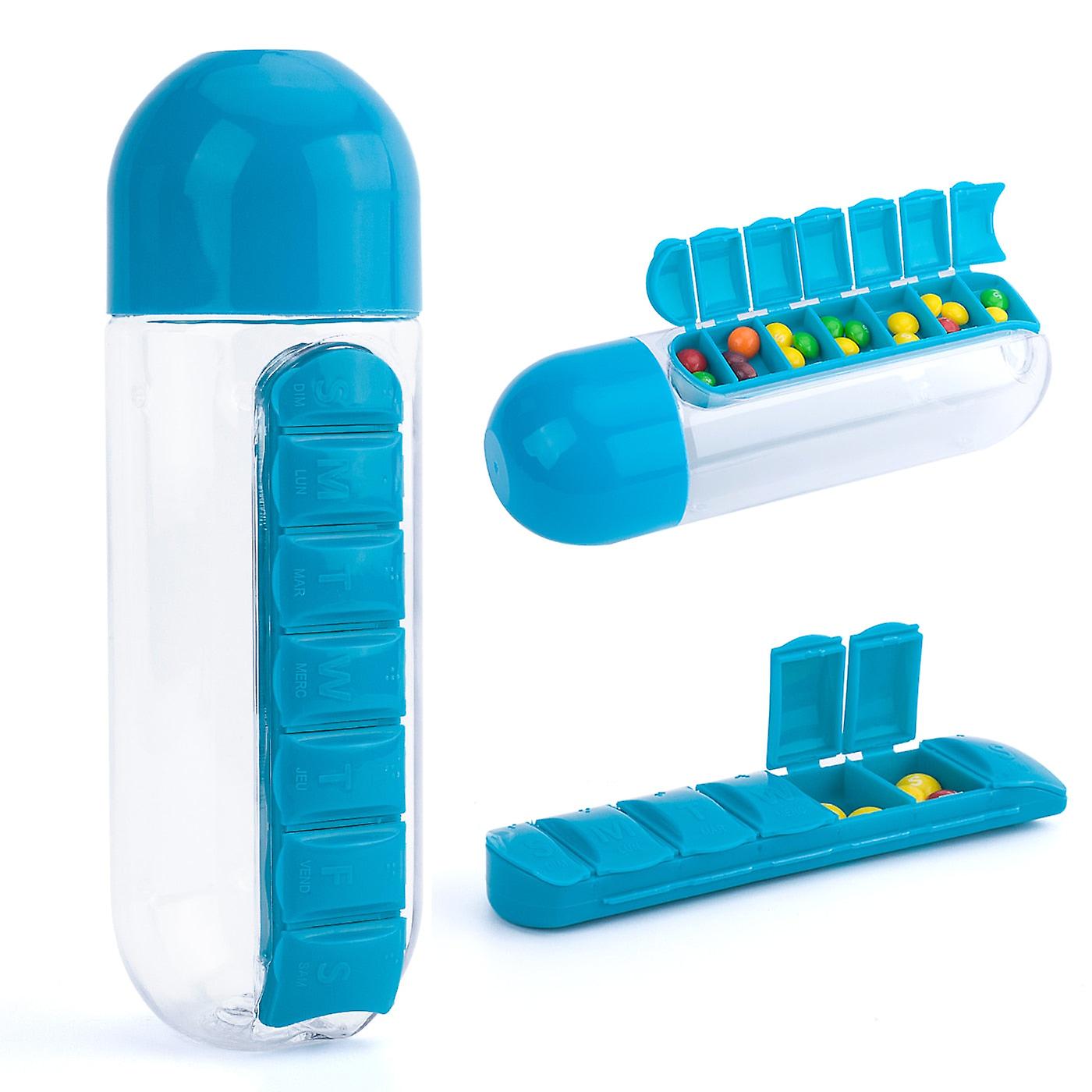 2 in 1 Water Bottle With Pill Organizer 600ml