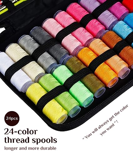 98pcs Sewing Kit, Portable Sewing Kit Box Sewing Supplies Accessories With 24Pcs Thread Spools, Scissors, Thread Needles ,Tape Measure For DIY