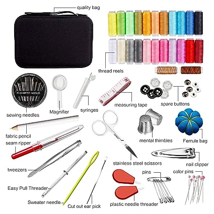 98pcs Sewing Kit, Portable Sewing Kit Box Sewing Supplies Accessories With 24Pcs Thread Spools, Scissors, Thread Needles ,Tape Measure For DIY