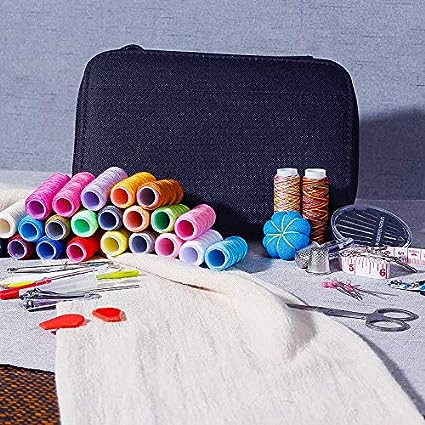 98pcs Sewing Kit, Portable Sewing Kit Box Sewing Supplies Accessories With 24Pcs Thread Spools, Scissors, Thread Needles ,Tape Measure For DIY