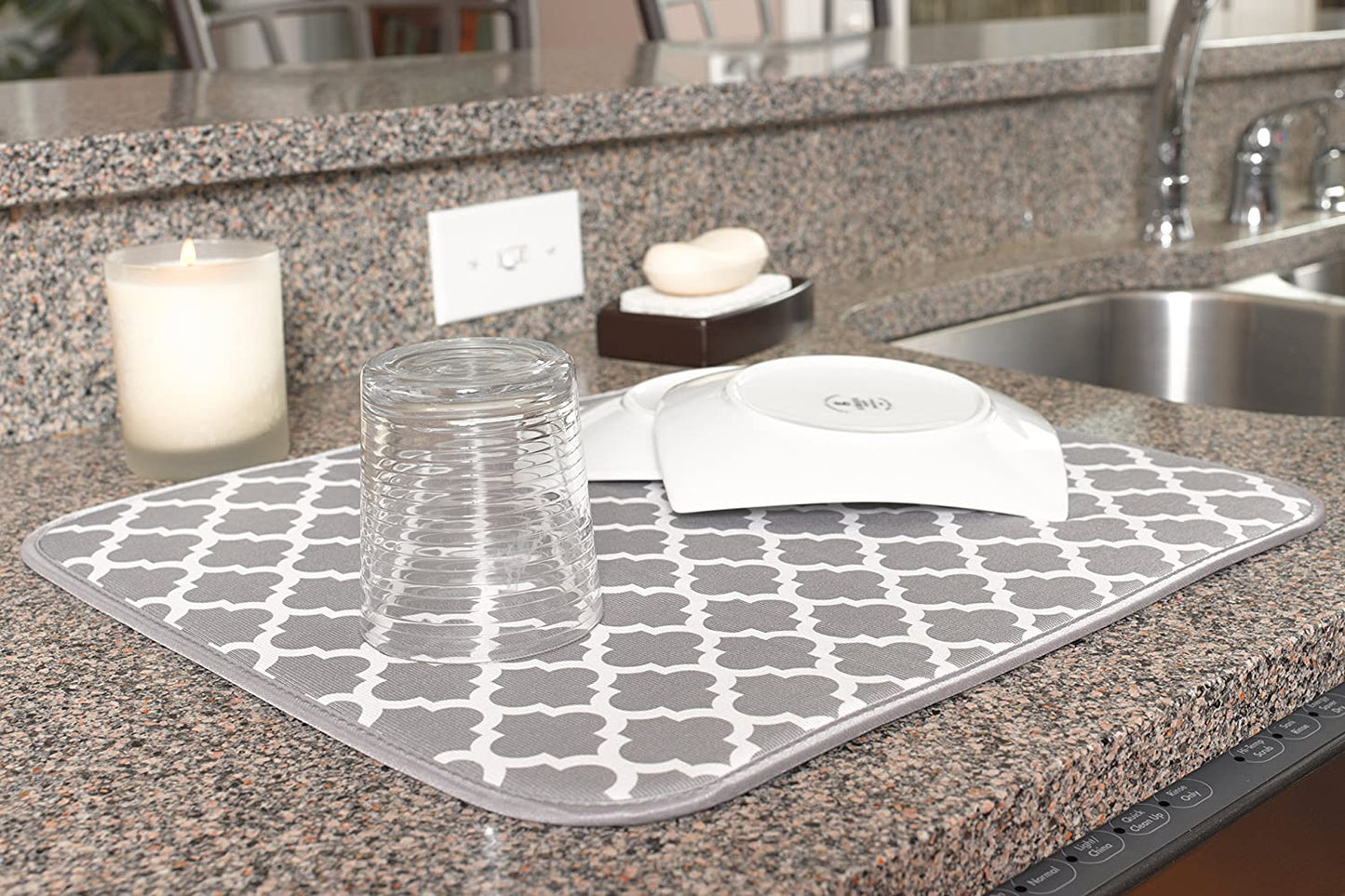 Dish Drying Mat Absorbent, Reversible Microfiber for Kitchen, 16 Inch x 18 Inch