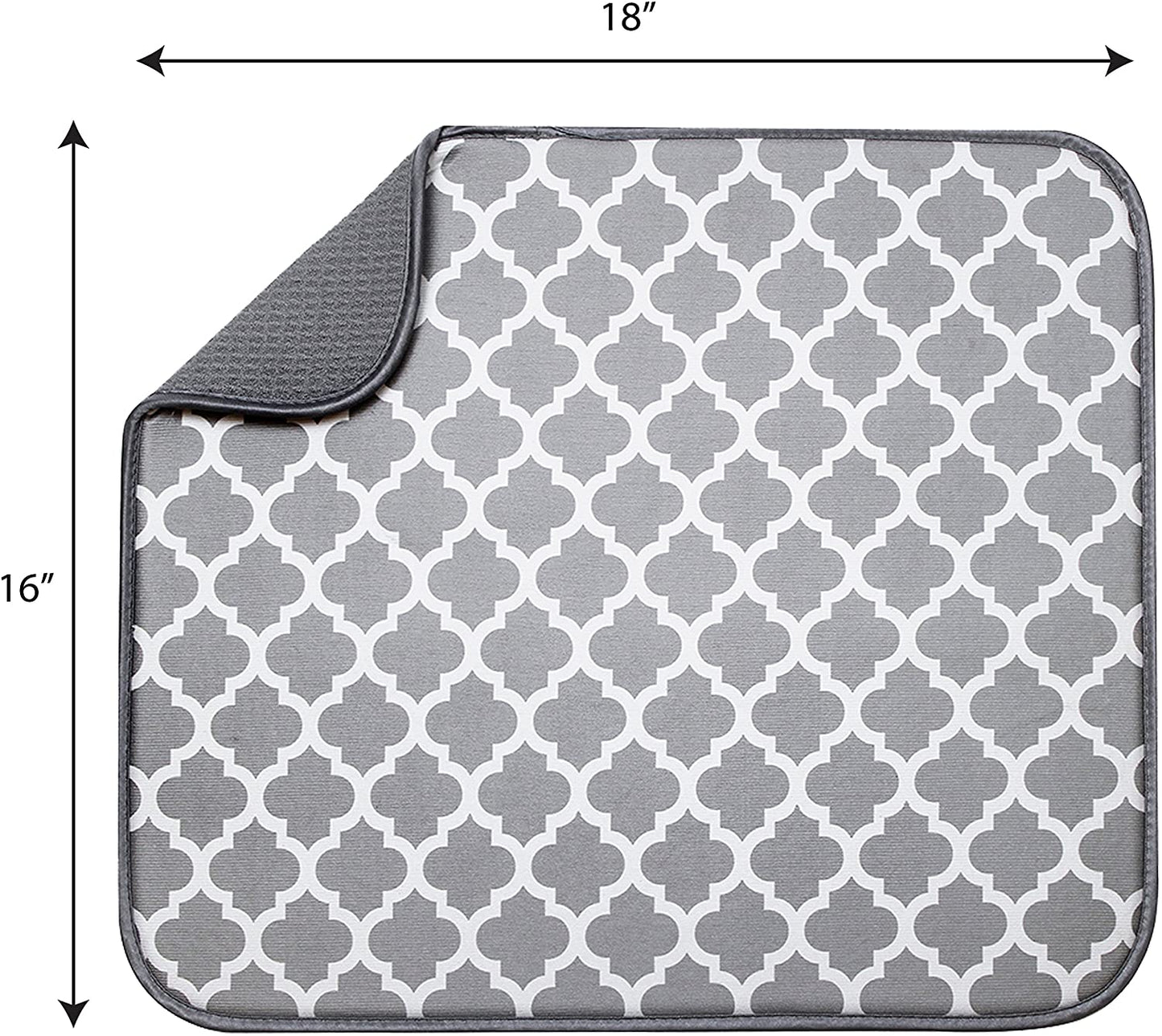 Dish Drying Mat Absorbent, Reversible Microfiber for Kitchen, 16 Inch x 18 Inch