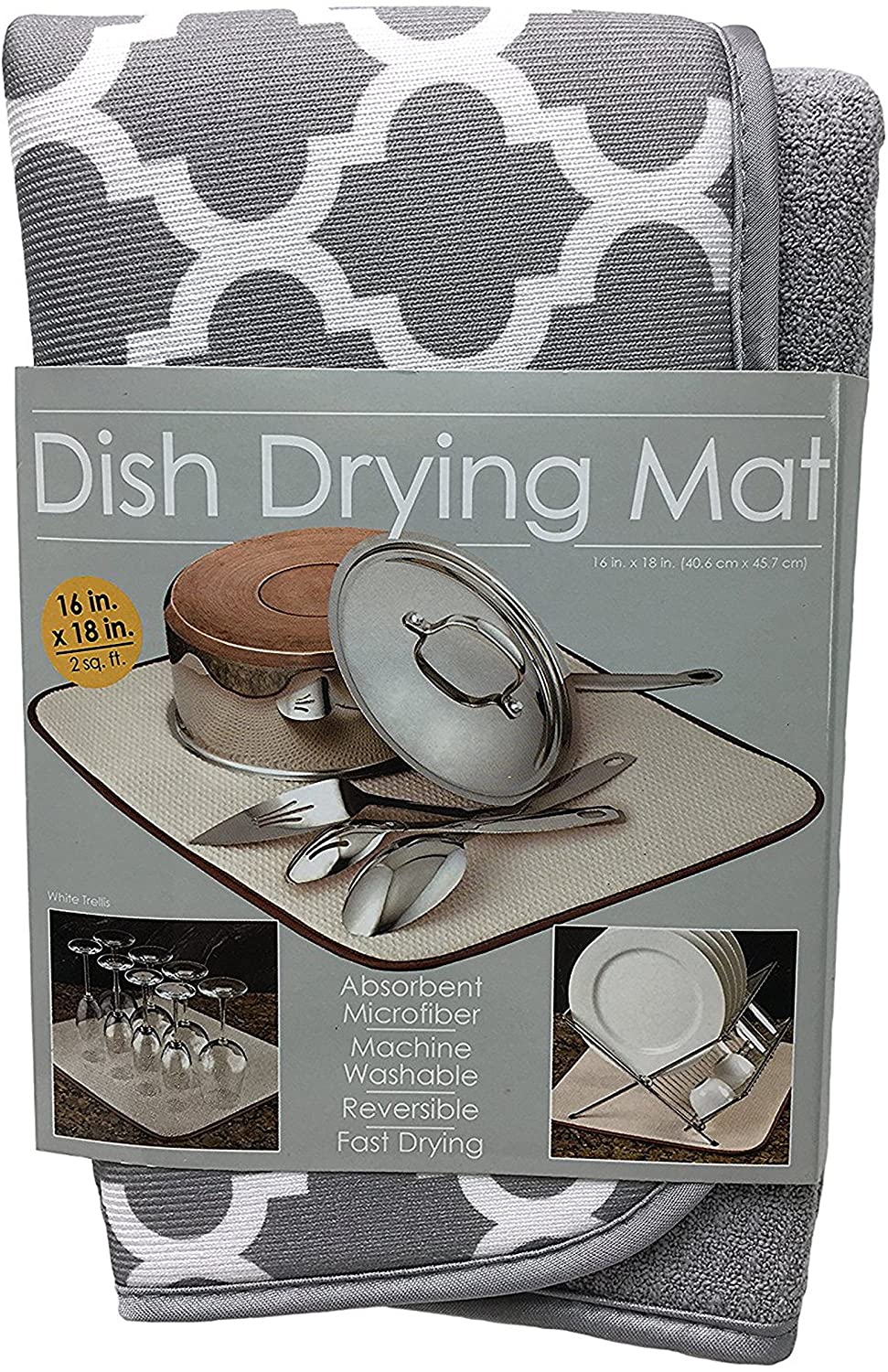 Dish Drying Mat Absorbent, Reversible Microfiber for Kitchen, 16 Inch x 18 Inch