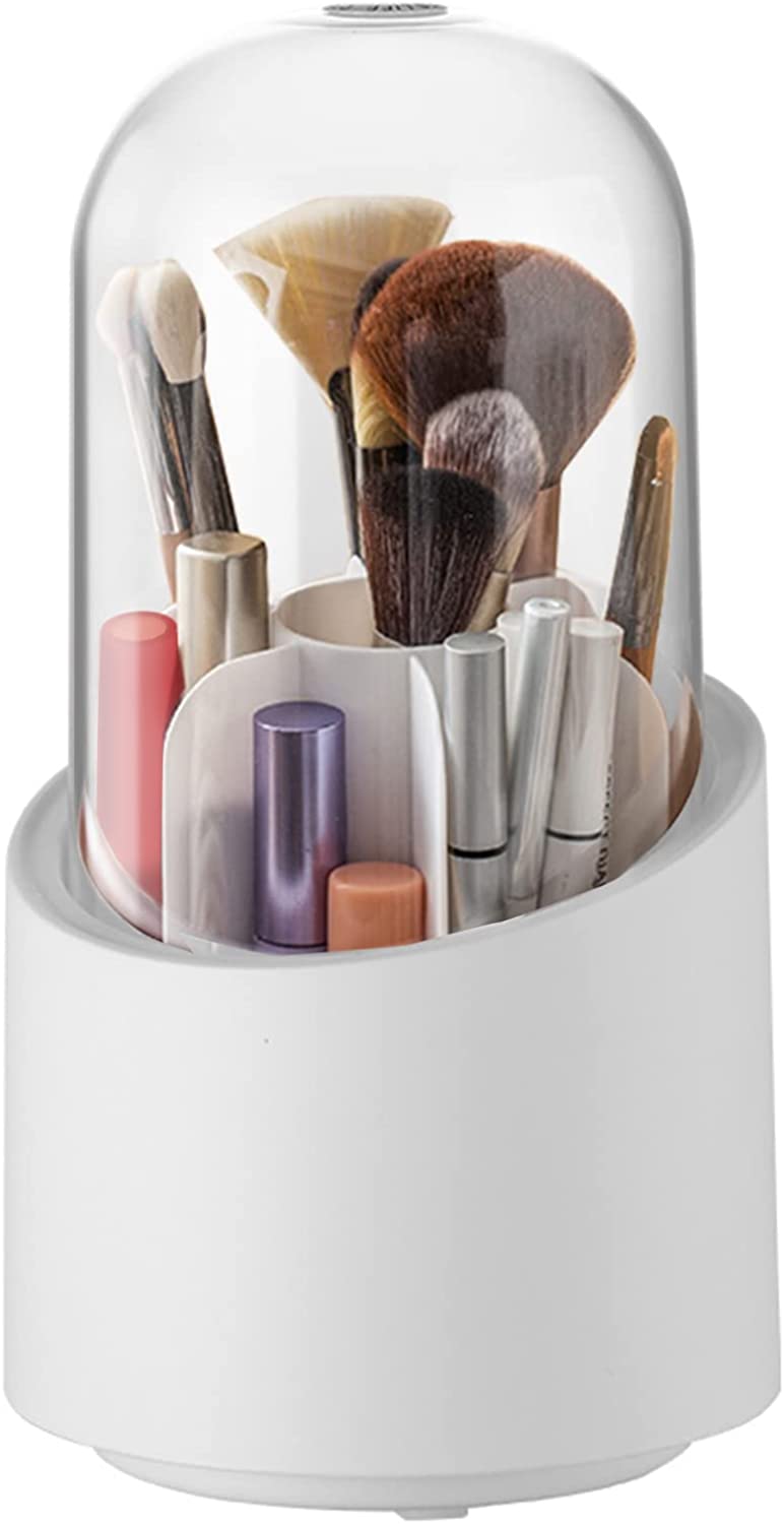 Makeup Brush Holder With Lid, Rotatable Clear Acrylic Makeup Brush Organizer Cup
