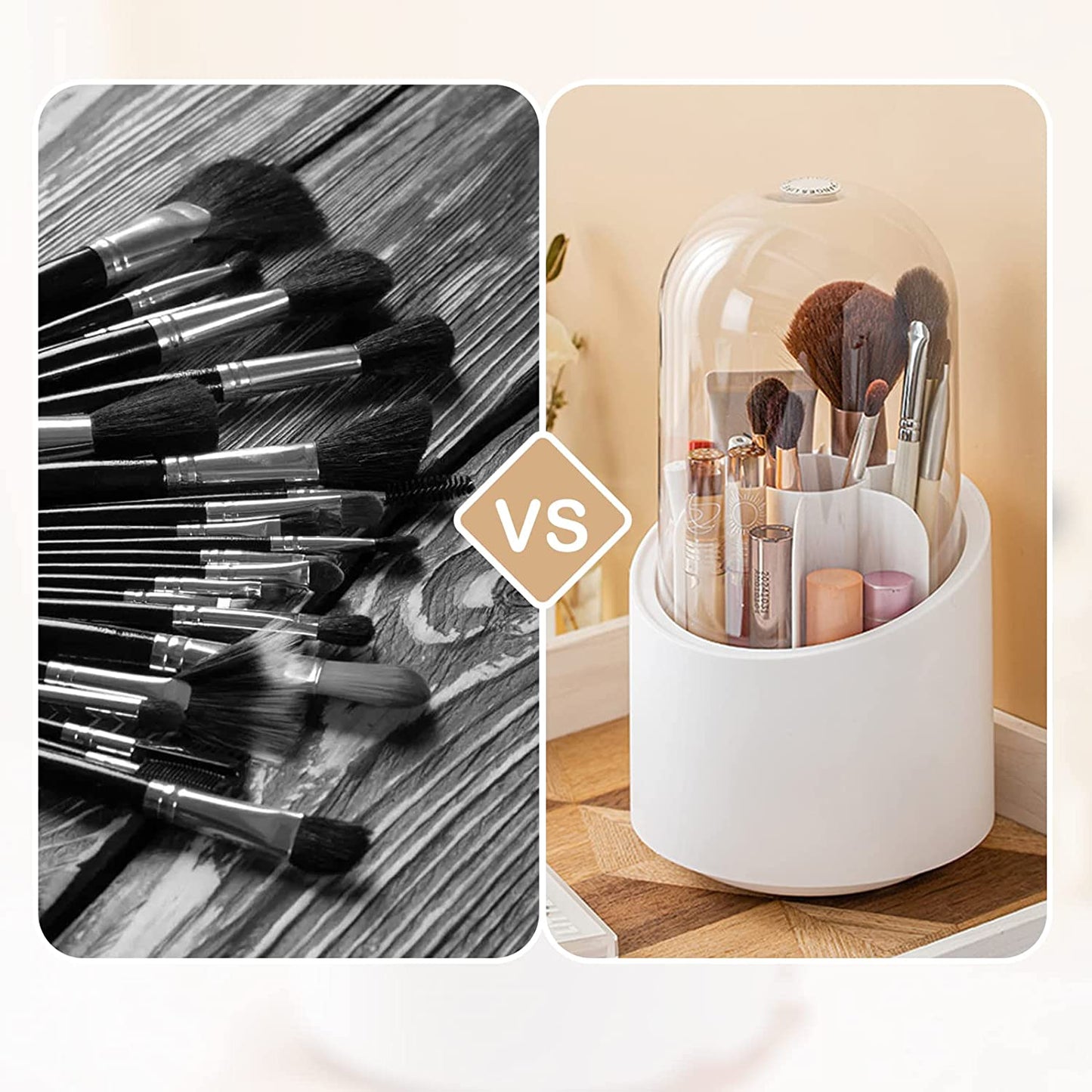 Makeup Brush Holder With Lid, Rotatable Clear Acrylic Makeup Brush Organizer Cup