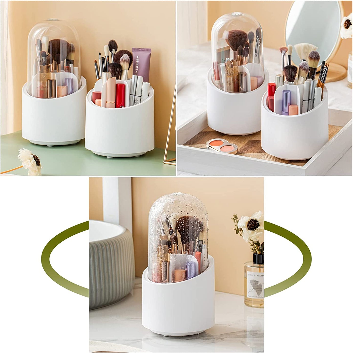Makeup Brush Holder With Lid, Rotatable Clear Acrylic Makeup Brush Organizer Cup