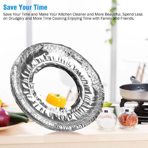 (Pack of 10) Aluminum Foil Gas Stove Burner Covers, Aluminum Foil Plate Gas Hob Protector Burner Cover