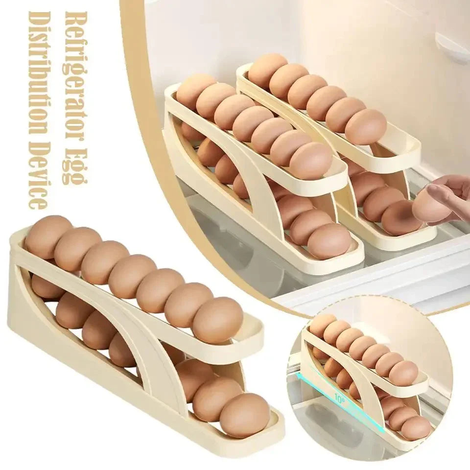 Automatic Scrolling Egg Rack, Double Layer Egg Dispenser, Counter Top Egg Storage Tray