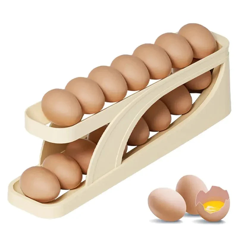 Automatic Scrolling Egg Rack, Double Layer Egg Dispenser, Counter Top Egg Storage Tray
