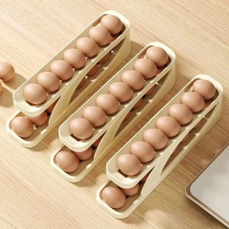 Automatic Scrolling Egg Rack, Double Layer Egg Dispenser, Counter Top Egg Storage Tray