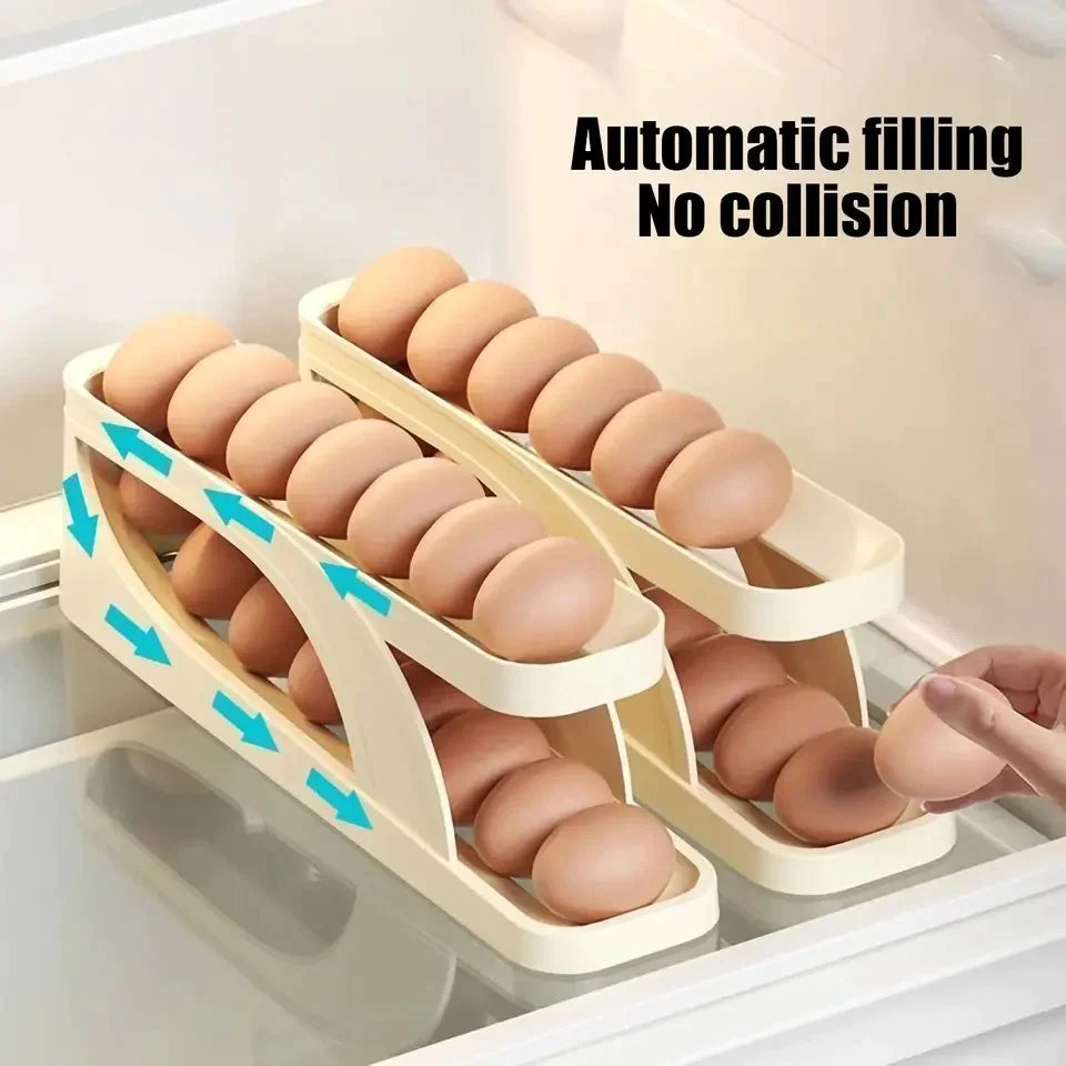 Automatic Scrolling Egg Rack, Double Layer Egg Dispenser, Counter Top Egg Storage Tray