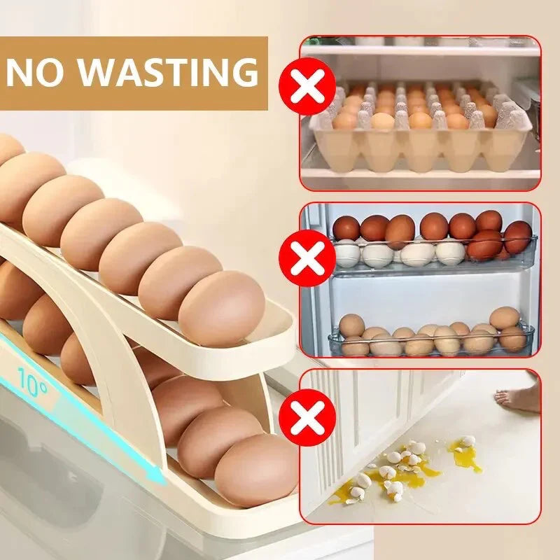 Automatic Scrolling Egg Rack, Double Layer Egg Dispenser, Counter Top Egg Storage Tray
