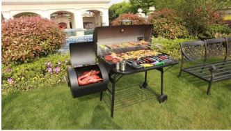 BBQ Charcoal Grill And Offset Smoker For Picnic Garden Terrace Camping Beach Outdoor, Pit Patio Backyard Home Meat Cooker Smoker With 2 Wheels
