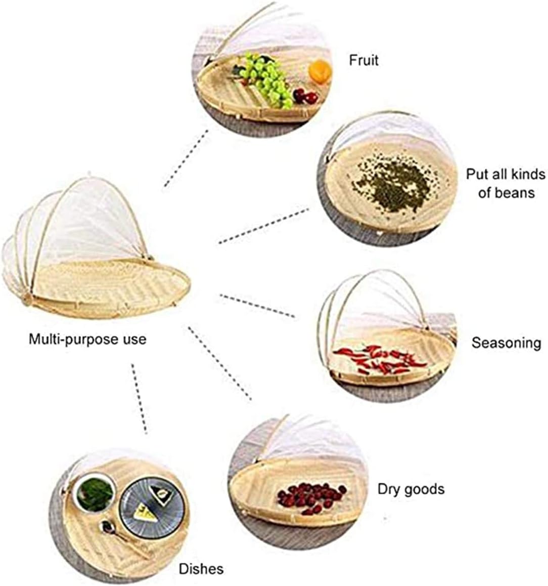 Handcrafted Bamboo Food Basket With Cover - Foldable, Fly & Mosquito Proof Mesh Cover Basket, Perfect for Fruits, Vegetables, Bread Storage