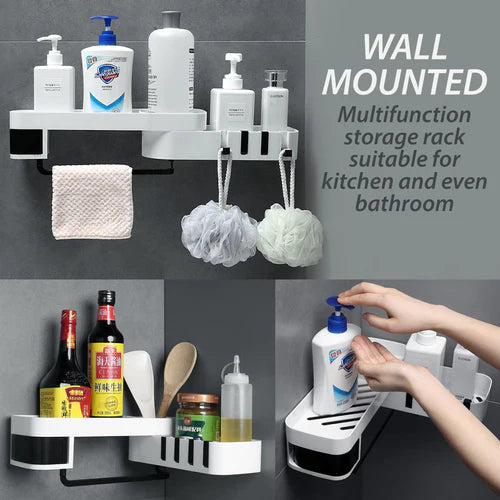 Shower Shelf, ABS Bathroom Shelf, No Drilling For Bathroom Kitchen (White Black)