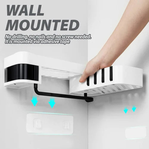 Shower Shelf, ABS Bathroom Shelf, No Drilling For Bathroom Kitchen (White Black)