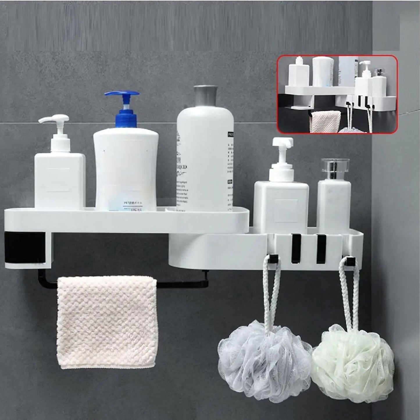 Shower Shelf, ABS Bathroom Shelf, No Drilling For Bathroom Kitchen (White Black)