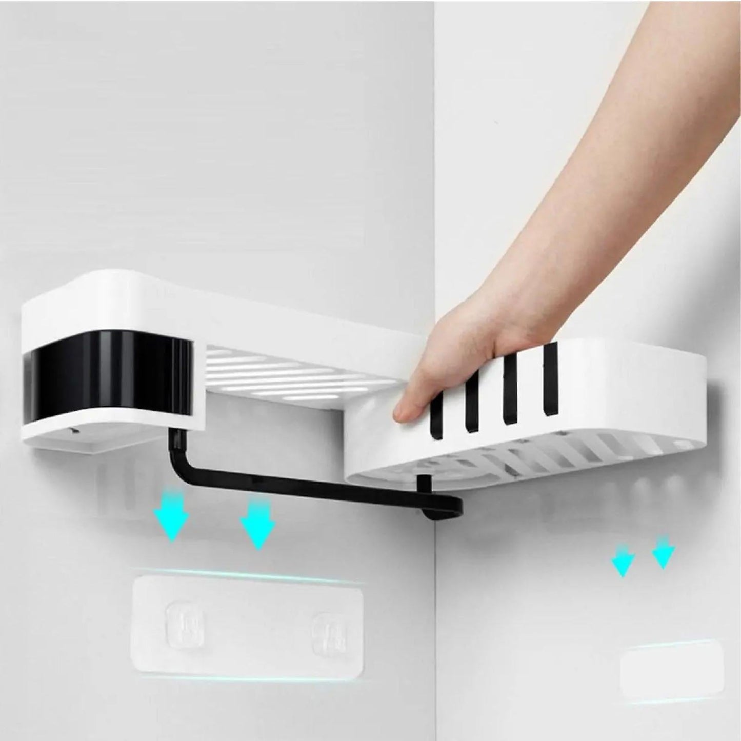Shower Shelf, ABS Bathroom Shelf, No Drilling For Bathroom Kitchen (White Black)