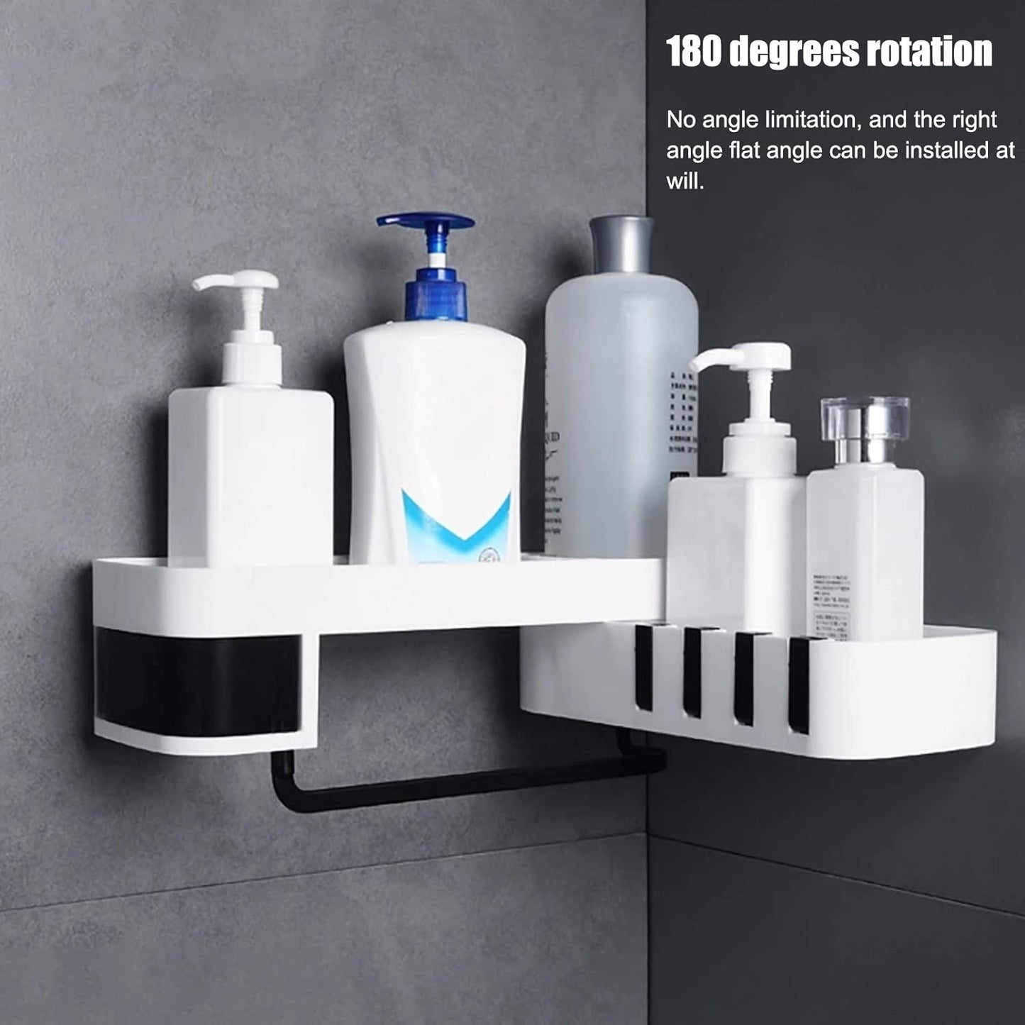 Shower Shelf, ABS Bathroom Shelf, No Drilling For Bathroom Kitchen (White Black)