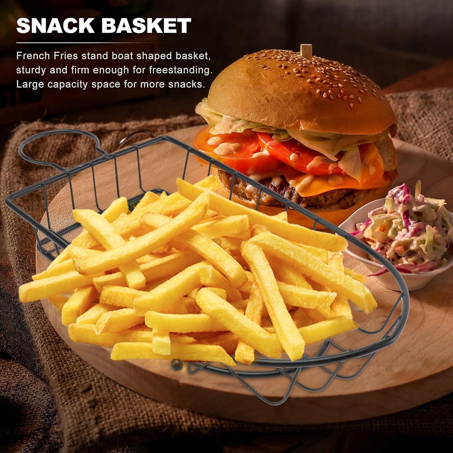 Boat Snack Basket French Fries Basket, Metal Wire Food Organizer For Home Restaurant